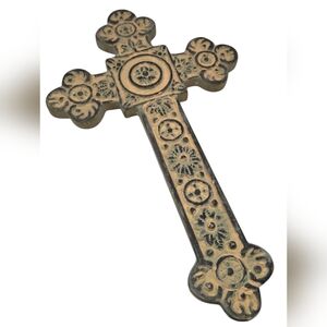 Vintage Distressed Decorative Wall Cross Crucifix Rustic Old World Finish 13.5"